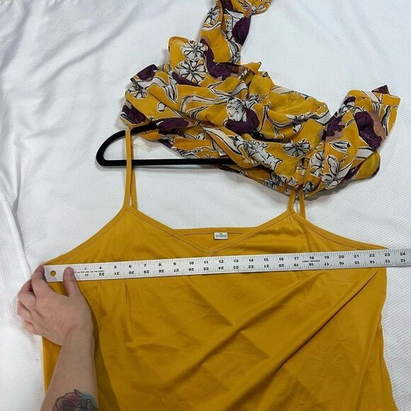 Liz Claiborne Yellow Purple‎ Floral Blouse Attached Tank Top - Picture 6 of 9